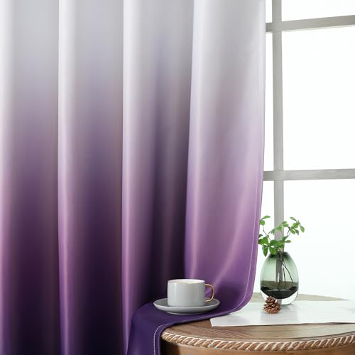 Estelar Textiler Ombre Purple and Greyish White Blackout Curtains 108 Inch Length 2 Panels Set for Bedroom, Full Room Darkening Thermal Insulated Grommet Window Drapes for Living Room, 52Wx108L Inch by Estelar Textiler - Used condition - Image 6