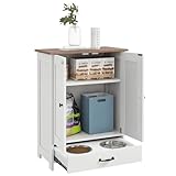 PawHut Pet Feeding Station, Elevated Dog Bowls, Dog Food Storage Cabinet with Hidden Bowls, Adjustable Panel, Hooks for Medium Sized Breed, White