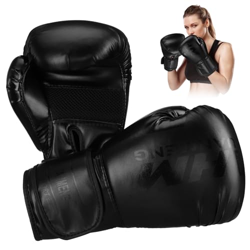 Guantes de boxeo Anneome de 12 onzas en cuero PU negro con diseño ergonómico