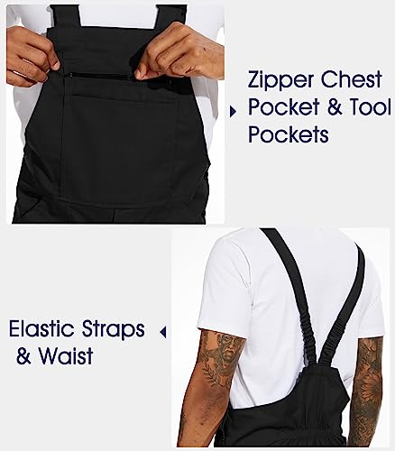 WORK IDEA Macacão Masculino Bib, Macacão Leve Com Bolsos, Preto, L