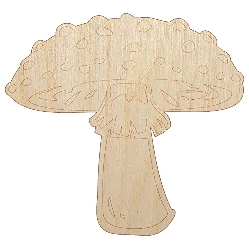 Amanita Muscaria Fly Agaric Poisonous Mushroom Whimsical Toadstool Unfinished Wood Shape Piece Cutout for DIY Craft Projects - 1/4 Inch Thick - 4.70 Inch Size