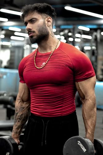 Image of FUAARK Nylon Seamless Compression Half Sleeves Dry Fit T-Shirts for High Performance in Gym