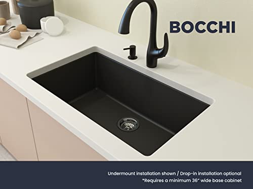 Bocchi Campino Uno Dual Mount Granite Composite 33 In. Single Bowl Kitchen Sink With Strainer In Matte Black #TOP1