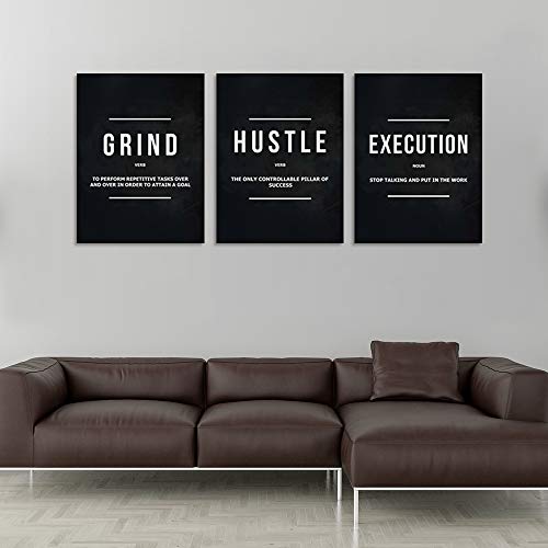 Azrosap Motivational Hustle Wall Art 3 Panels Inspirational Success Execution Painting Picture Entrepreneur Quote Posters Prints Canvas Wall Decor For Office Living Room Ready To Hang(48”Wx24”H) #TOP1