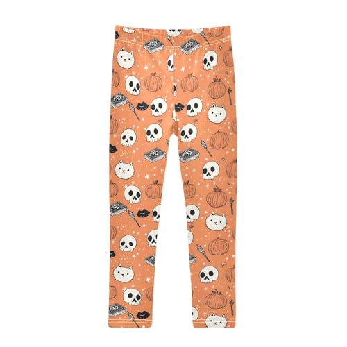 Girls' Athletic Leggings Ankle Length Yoga Dance Pants Kids Teen 4T Pumpkin Magic Book Skull