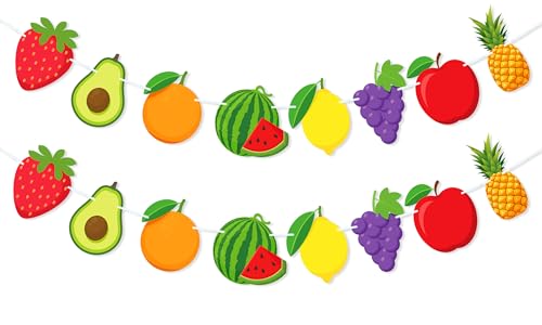 Image of Tropical Fruit Garland Banner Hawaiian Fruit Themed Birthday Party Decorations Baby Shower Photo Props Watermelon Pineapple Strawberry Party Supplies Favors