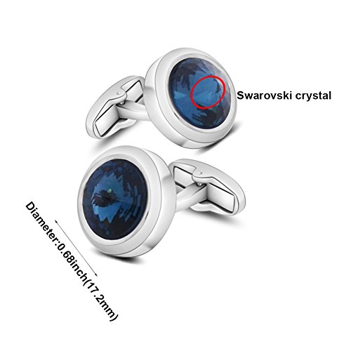 Mens Cufflinks Elegant Style Cuff Link Super Shiny Navy Blue Crystal Circular Cufflinks with Gift Box4