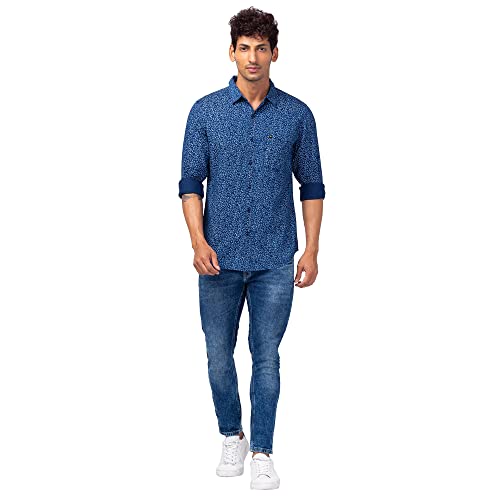 Image of Spykar Men's Slim Fit Flat Collar Full Sleeve Printed Casual Shirts