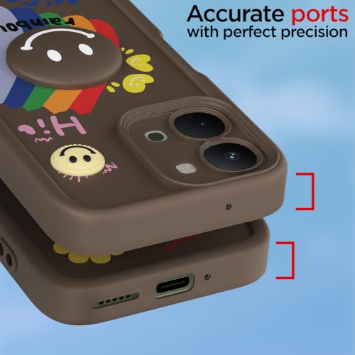 Image of Pikkme Back Cover for Vivo T5x / Vivo Y51 Pro /iQOO Z11x 5G | Soft Silicone| Cute Rainbow Smile & 3D Cartoon Flower Design | Shockproof Raised Camera Protection Bumper Case (Brown)