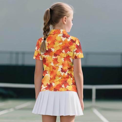 Girls Short Sleeve Shirts Printed Zipper UP Golf Tennis T-Shirts with Collared Quick Dry Athletic Shirts for 5-12Y3