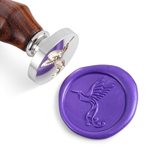 Mceal Tampon à cacheter, tête en laiton argenté avec manche en bois de rose, 30 mm Colibri