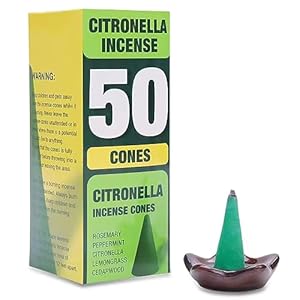 50 Pcs Citronella Incense Cones – Natural Incense Cones for Patio, Camping, Patio, Hiking,Outdoor, etc – Includes Ceramic Burning Dish