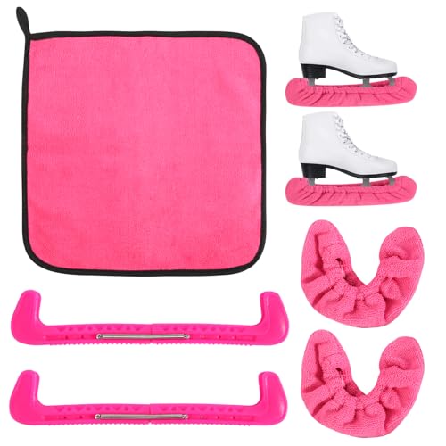 AOROPS Ice Skate Guards Kit, Pink Soft Skate Blade Covers Soakers with Towel Kit, Hard Skate Guards Protectors Hockey Figure Skates Accessories for Men Women