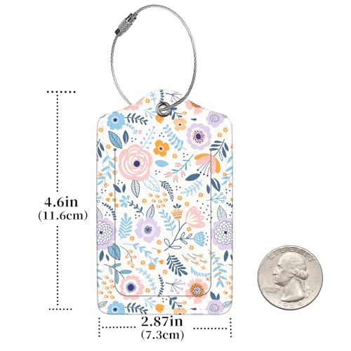 2 Pcs Luggage Tags for Suitcase, Cute Unique PU Leather Travel Bag Tag with Privacy Cover ID Label Address Card and Durable Metal Ring Suitable for Men Women Children Backpack,Colorful Flowers A2