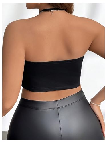 SweatyRocks Women's Plus Size Sparkle Sequin Tops Draped Cowl Neck Sexy Going Out Crop Halter Top3