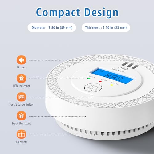 Carbon Monoxide Detector, Carbon Monoxide Alarm, CO Alarm with Digital Display and Test Button, CO Detector Monitor with Replaceable Battery, Ten Years Alarm Sensor Life, AA Battery Powered White - Image 6