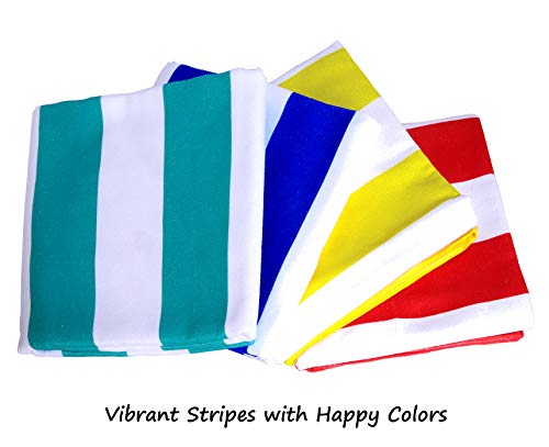 Bright Beach 4 Pack Microfiber Beach Towels For Travel Xl 62”X32” | Quick Dry Swim Towel | Sand Free, Compact And Soft | Lightweight Gym, Yoga & Camping Towel | Cabana Stripes Bulk Family Pack #TOP4