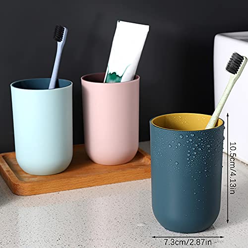 Tie-Dailynec 4Pcs Bathroom Tumbler Toothbrush Cup Unbreakable Reusable Drinking Cup Toothbrush Holder, Plastic Tumbler Cup (Light Gray, Dark Blue, Light Pink, Light Blue) #TOP1