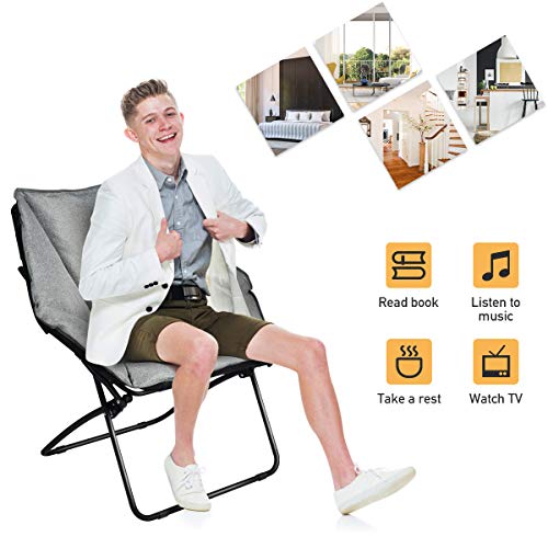 Giantex Folding Saucer Chair, Padded Moon Round Chair With Sturdy Iron Frame, Oversized Leisure Camping Chair For Napping Relaxing, Portable Hexagon Dish Chair For Living Room Bedroom Office (Gray) #TOP4