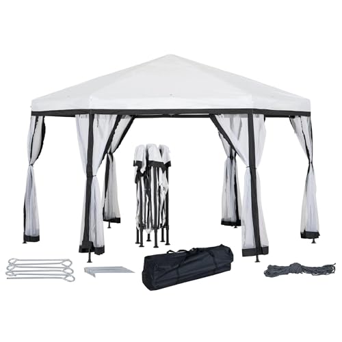 SUNJOY 11x11 ft. Pop Up Gazebo, 2-Tone Portable Canopy/Tent, Outdoor Hexagon Steel Frame Soft Top Gazebo with Mesh Sidewalls and Carry Bag, White & Black - Thumbnail 2