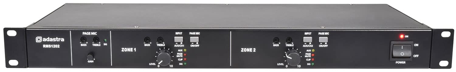 Adastra RMS1202 2-Zone 100V or  4-16 Ohms Amplifier 2 x 120W 19"" Rackmount Amp