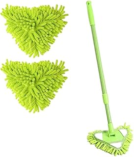 Liummrcy Floor Mop Adjustable Triangle Cleaning Mop Rotatable Wall Cleaner with Telescopic Handle 2 Cloth Pads-Multi-Purpose Triangular Mop Heads Mini Brush Head Replacement