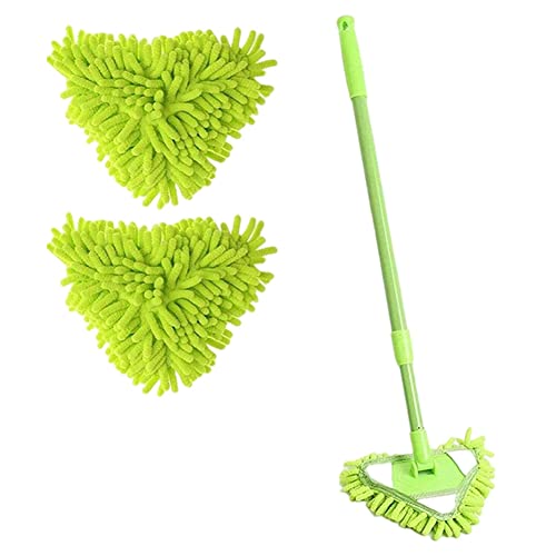 Floor Mop Adjustable Triangle Cleaning Mop Rotatable Wall Cleaner with Telescopic Handle 2 Cloth Pads-Multi-Purpose Triangular Mop Heads Mini Brush Head Replacement