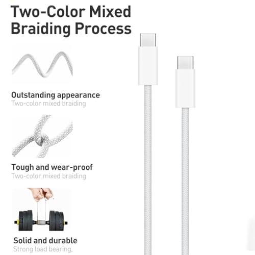 Image of i-Phone Type C to Type C Braided Fast Charging Cable 3.3FT Compatible with iPhone 17 /17 Air /17 Pro /17 Pro Max, 16 /16 Plus /16 Pro /16 Pro Max, iPhone 15 / Laptop & Other USB-C Devices, White