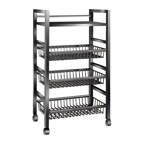 Kitchen-Storage-Cart-Rolling-Snack-Cart-236W-4-Tier-Fruit-Basket-Stand-Metal-Pantry-Storage-with-Stackable-Wire-Basket-Black-4Tier3basket