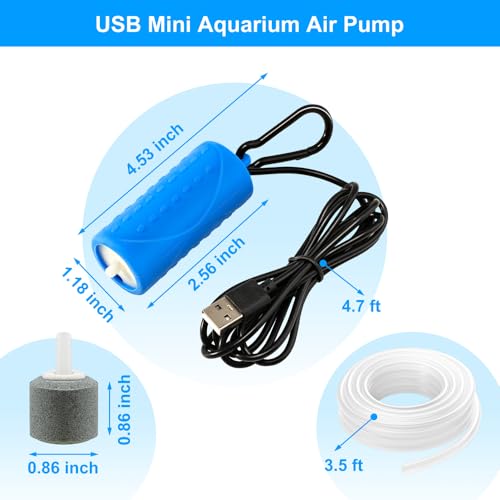 Image of DaToo USB Mini Aquarium Air Pump Ultra Quiet Fish Tank Air Pump with Black Hanging Clasp Portable Aquarium Oxygen Aerator Pump Includes Fish Tank Airline Tubing and Air Stone(1W /2W /3W)