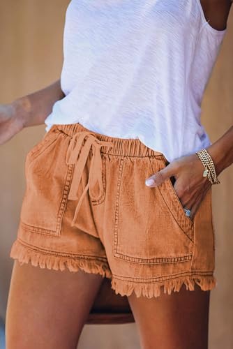 Image of YOCUR Womens Lightweight Shorts Casual Baggy Trendy Hot Pants Elastic Waist Drawstring Comfy Shorts