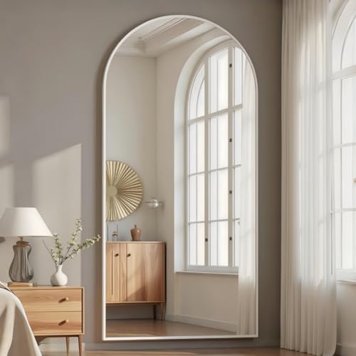 Image of Prywot Arched Full Length Mirror, 71 inchx30 inch Free Standing Floor Mirror, White