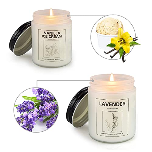 Lavender And Vanilla Candles Gifts For Women 7 Oz 50 Hrs Burn Soy Candles Set Highly Scented Aromatherapy Candles For Home And Women Gifts, 2 Pcs #TOP1