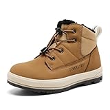TODDLLUBY Boys Girls Snow Boots Faux Fur Lined Drawstring Winter Ankle Work Boots Outdoor Waterproof Slip Resistant Comfortable Cold Weather Boots Brown Big Kid 1.5