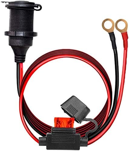 12V/24V Fixed Thread Cigarette Lighter Socket Extension Cable with Perforated Terminal, Direct Battery Type, car Cigarette Lighter Adapter. 14AWG 20A Heavy Duty Cable 10FT（Free Two Blade fuses）