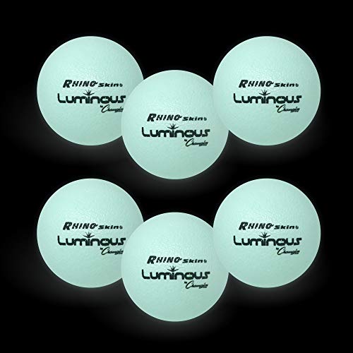 Champion Sports Premium Rhino Skin Dodgeballs with Mesh Storage Bag, Set of 6 - Glow in the Dark Playground Balls for Outdoor Games and Gym Class - Low Bounce Dodgeballs by Champion Sports - Used condition - US$61.50