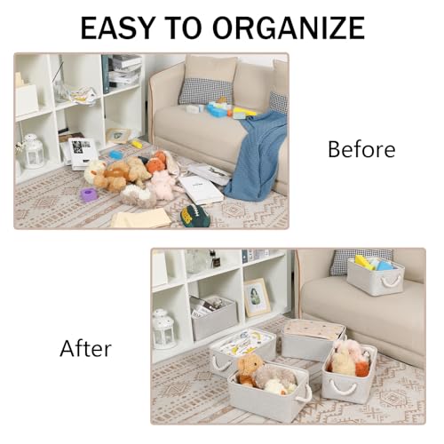 Bidtakay Small Storage Baskets for Shelves Set of 6 Biege Fabric Storage Bins for Organizing Linen Collapsible Organizer for Closet Nursery Clothes Toys 11.8 X 7.8 X 5 Inches by Bidtakay - Image 6