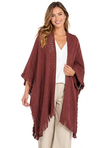 MissShorthair Women's Oversized Crochet Poncho Cardigan Wrap, Open Front