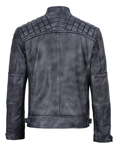 Image of fjackets Mens Leather Jacket Moto Style Real Lambskin Leather Jacket, Quilted Cafe Racer Classic Zip Up Biker Jacket for Men