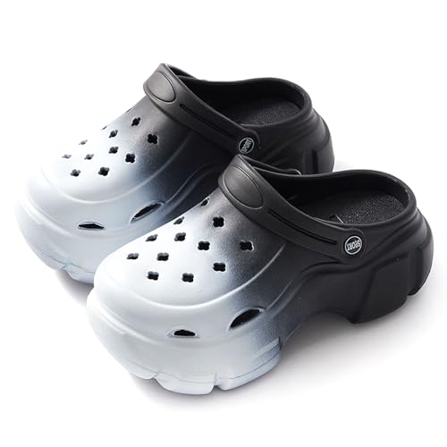 [hotidea] レディース サンダル シルバー 厚底 クロッグ サボ ファッション 耐久性のある クロッグサンダル サボ ファッションサンダル ラバー 通気性 蒸れない women clogs eva sandals_ブラック-グレー_23.0-23.5cm