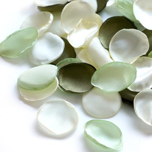 WEIERYUE 300PCS Silk Rose Petals,Beautiful Realistic Scatter Rose Petals Romantic Night Decoration,Wedding Party Decoration Artificial Flowers Petals(Olive Green/Light Green/Cream White)