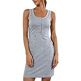 Grosor: estándar Vestido de punto para niña, cuadrado, alto, sólido, con botones, con bolsillos, cintura alta, sin mangas, vestido de fiesta, gris, XL