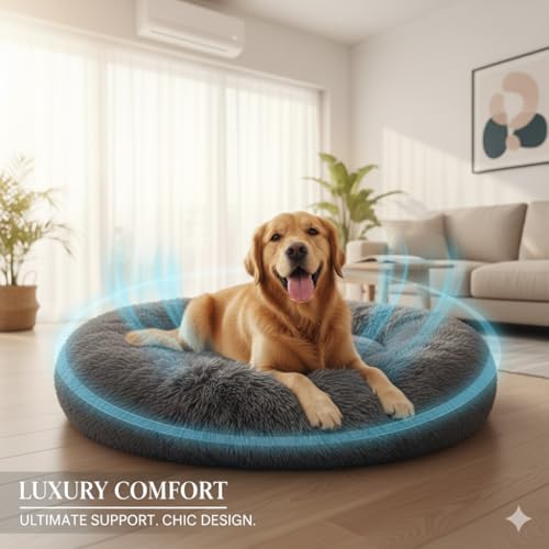 Image of Orthopedic Dog Bed Small for Dogs & Cats, Plush Pet Bed with Raised Bolster Support and Non-Slip Bottom, Gray