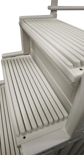 Confer Plastics Step-1X: Sturdy Above Ground Entry System, Dual Handrails, Slip-Resistant Steps, Supports 400 lbs, Easy Install, Gray – Made in USA, Warm Grey with Warm Grey Treads