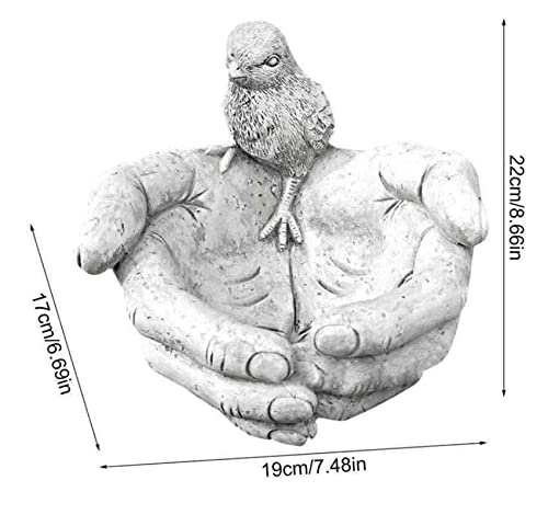 EatingBiting 7.5" Bird Bath Feeder in Hands Stone Garden Patio Ornament Water Decor Hand-Shaped Creative Resin Bird Feeder Outdoor Garden Decorations Ornaments for Porch Pathway Yard by EatingBiting - Used condition - Image 6