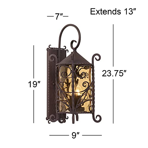 John Timberland Casa Seville Rustic Outdoor Wall Light Fixture Lantern Dark Walnut Iron Scroll 23 3/4" Hammered Glass Decor For Exterior House Porch Patio Outside Deck Garage Front Door Home #TOP3