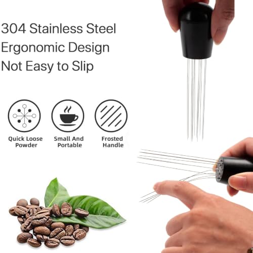 Image of WDT Tool Coffee Needle Stirrer,ABS Shell & Stainless Steel Needles | Stainless Steel Needle Stirrer with ABS Handle and Standing Base,Espresso Distribution Tool for Portafilter, Black