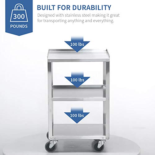 Lakeside Manufacturing 359 Mobile Equipment Stand, Stainless Steel, 3 Shelves, 300 lb. Capacity (Fully Assembled)