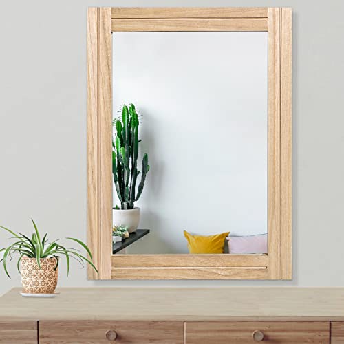 Aazzkang Rustic Mirrors For Wall 20"X16" Rectangle Wood Frame Mirror Farmhouse Bedroom Bathroom Decorative Mirror #TOP4