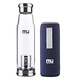 MIU COLOR Glass Water Bottle - BPA-Free Bottle with Infuser and Nylon Sleeve, 22 Ounce, Dark Blue
